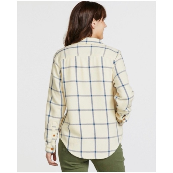 L.L. Bean Women’s L Ivory Blue Plaid 1912 Overshirt Flannel Heavyweight Shacket - Picture 2 of 15